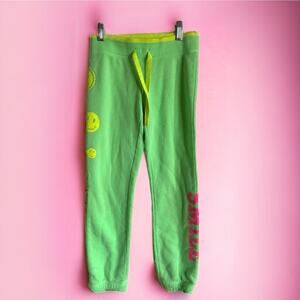 So Girls Sweatpants Sz S 8 Neon Lime Green Pink Smile Smiley Face Bling